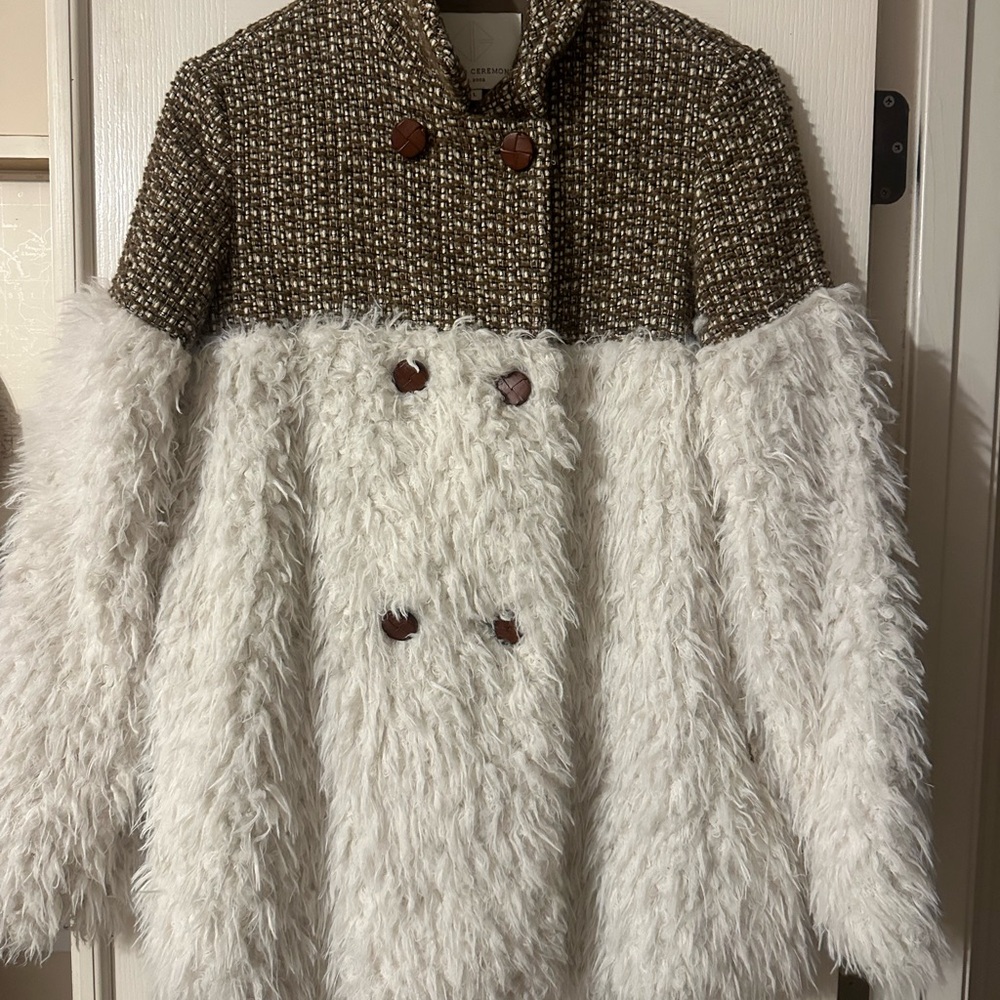 Opening Ceremony Chic Tweed and Faux Fur Coat